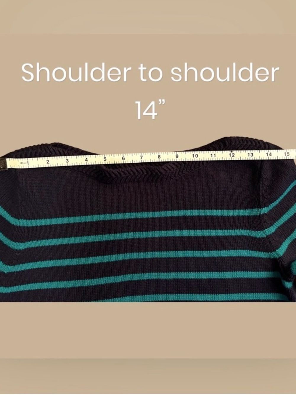 ANN TAYLOR LOFT Striped Boatneck Pullover Sweater Navy Green Women's Medium - Picture 6 of 12